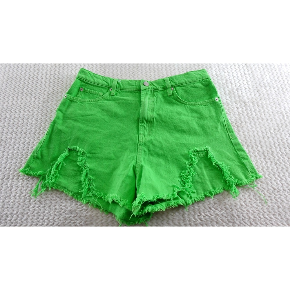 Urban Outfitters BDG A-line Shorts Bright Green Denim Chewed Hem Sz 33